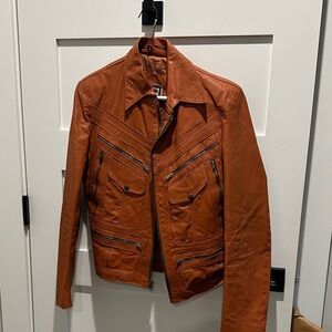 Women's or Men’s Vintage orange brown Leather Jacket
